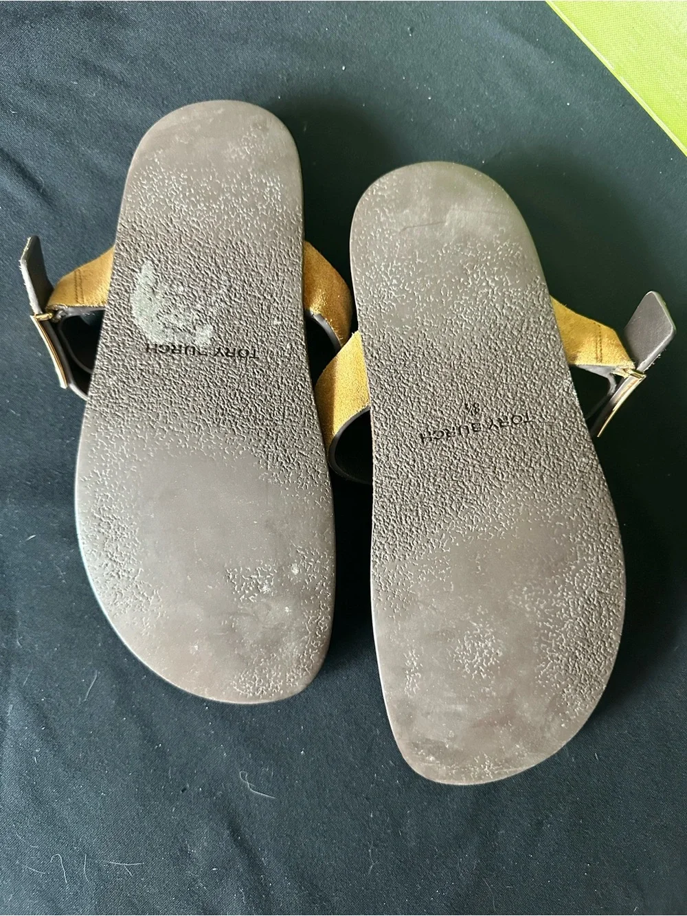 Tory Burch Mellow Thing Suede Cork Toe-Post Sandals Logo Plaque Cognac Tan 8.5
